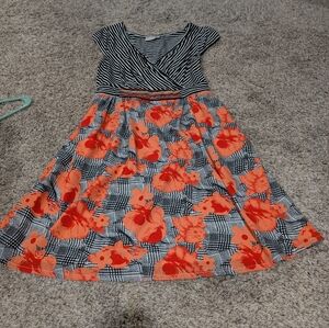 eShakti Orange A-Line V-Neck Cap Sleeve Casual Dress